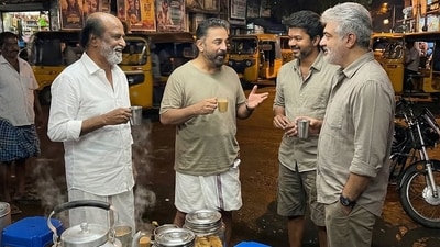 These pictures come a couple of days after another AI artist created similar pictures of Rajinikanth, Kamal Haasan, Vijay and Ajith Kumar. (Instagram: HooHoo/hoohoocreations80) These pictures come a couple of days after another AI artist created similar pictures of Rajinikanth, Kamal Haasan, Vijay and Ajith Kumar. (Instagram: HooHoo/hoohoocreations80)