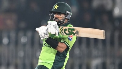 Pakistan's Babar Azam plays a shot during the match against Zimbabwe. (AFP)