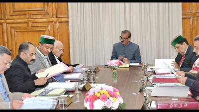 Himachal chief minister Sukhvinder Singh Sukhu with ministers during Cabinet meeting in Shimla on Monday. (File)