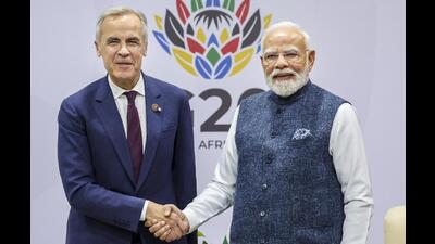 India Prime Minister Narendra Modi (right) during a meeting with his Canadian counterpart Mark Carney, on the sidelines of the G20 Leaders' Summit, in Johannesburg, South Africa, on Sunday. (PTI) India Prime Minister Narendra Modi (right) during a meeting with his Canadian counterpart Mark Carney, on the sidelines of the G20 Leaders' Summit, in Johannesburg, South Africa, on Sunday. (PTI)