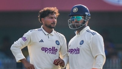Kuldeep Yadav with Rishabh Pant during the first day of the second Test. (PTI) Kuldeep Yadav with Rishabh Pant during the first day of the second Test. (PTI)