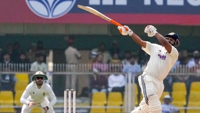 Rishabh Pant stepped out looking for a big hit across the line, but a thin nick through to wicketkeeper Kyle Verreynne ended his stay. (PTI) Rishabh Pant stepped out looking for a big hit across the line, but a thin nick through to wicketkeeper Kyle Verreynne ended his stay. (PTI)