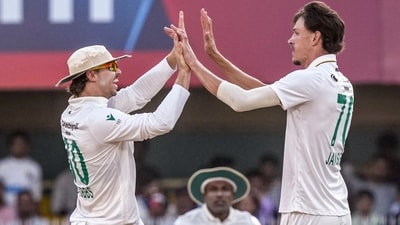Marco Jansen dominated with a six-wicket performance, dismissing India for 201, as South Africa opted against enforcing the follow-on. (PTI) Marco Jansen dominated with a six-wicket performance, dismissing India for 201, as South Africa opted against enforcing the follow-on. (PTI)