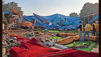 The razed structures erected by the caterers, who had sub-leased a portion of the premises from the club. (HT Photo) The razed structures erected by the caterers, who had sub-leased a portion of the premises from the club. (HT Photo)