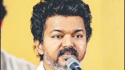Vijay addressed people and party workers inside at a private college, which was restricted to about 1,500 people who were given passes. (TVK) Vijay addressed people and party workers inside at a private college, which was restricted to about 1,500 people who were given passes. (TVK)