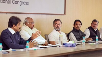Congress President Mallikarjun Kharge and Leader of Opposition in the Lok Sabha Rahul Gandhi during a meeting with senior Congress leaders in New Delhi. (PTI) Congress President Mallikarjun Kharge and Leader of Opposition in the Lok Sabha Rahul Gandhi during a meeting with senior Congress leaders in New Delhi. (PTI)