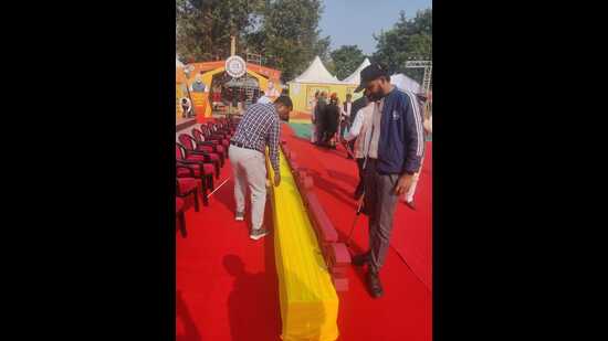 Security checks underway ahead of the PM’s visit to Kurukshetra. (HT)