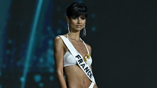 Miss France Eve Gilles takes part in the final competition of the 2025 Miss Universe pageant in Nonthaburi, north of Bangkok, on November 21, 2025. (AFP)