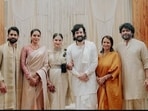 Naga Chaitanya, Sobhita Dhulipala, Amala Akkineni and Nagarjuna at Zainab Ravdjee and Akhil Akkineni's wedding. 