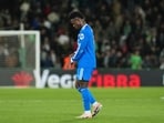 Vinicius Junior reacts after the Spanish La Liga soccer match between Elche and Real Madrid. Vinicius Junior reacts after the Spanish La Liga soccer match between Elche and Real Madrid.