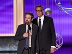 (L-R) Ray Romano and Brad Garrett speak onstage during the 77th Primetime Emmy Awards at Peacock Theater on September 14, 2025 in Los Angeles, California.(Getty Images via AFP)