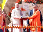 Uttar Pradesh chief minister Yogi Adityanath said the unfurling of the flag symbolises the ideals of Ram Rajya. (X) Uttar Pradesh chief minister Yogi Adityanath said the unfurling of the flag symbolises the ideals of Ram Rajya. (X)