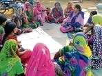 Women who are part of self help groups (SHGs) in Budhpura village of Bundi district hold a meeting. Photo:-HT