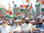 Muslim organisations during a protest against Waqf Amendment Bill in Ludhiana.(HT Photo)