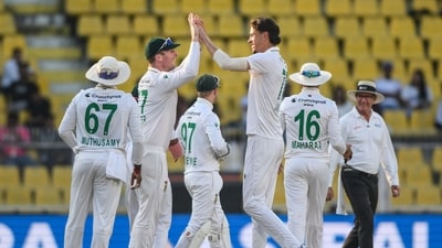 Trailing 0-1 in the two-match series, India lost Jaiswal (13) to pacer Marco Jansen in the seventh over and KL Rahul (6) to spinner Simon Harmer in the 10th over. (AFP) Trailing 0-1 in the two-match series, India lost Jaiswal (13) to pacer Marco Jansen in the seventh over and KL Rahul (6) to spinner Simon Harmer in the 10th over. (AFP)