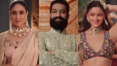 Kareena Kapoor, Jr NTR and Alia Bhatt starred in an advertisement for a jewellery brand. Kareena Kapoor, Jr NTR and Alia Bhatt starred in an advertisement for a jewellery brand.
