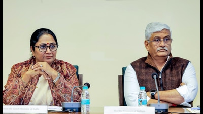 Delhi CM Rekha Gupta, Union culture minister Gajendra Singh Shekhawat assess ICH20COM readiness for December session. (@gupta_rekha X)