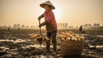 A Chinese businesswoman who lost her fortune is repaying a $700,000 debt by digging and selling lotus roots. (Representational image/Gemini AI generated) A Chinese businesswoman who lost her fortune is repaying a $700,000 debt by digging and selling lotus roots. (Representational image/Gemini AI generated)