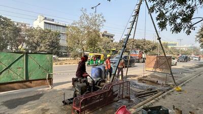 Geotechnical survey for the Gurugram Metro underway. (Parveen Kumar/HT) Geotechnical survey for the Gurugram Metro underway. (Parveen Kumar/HT)