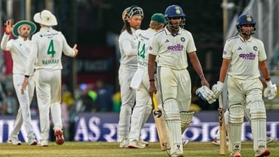At the close of play, Sai Sudharsan (2* off 25) and nightwatchman Kuldeep Yadav (4* off 22) held on, with India still needing 522 runs to pull off a miracle and square the two-Test series. (AP) At the close of play, Sai Sudharsan (2* off 25) and nightwatchman Kuldeep Yadav (4* off 22) held on, with India still needing 522 runs to pull off a miracle and square the two-Test series. (AP)