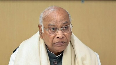 Congress President Mallikarjun Kharge during a meeting at Indira Bhawan in New Delhi on Tuesday. (ANI)