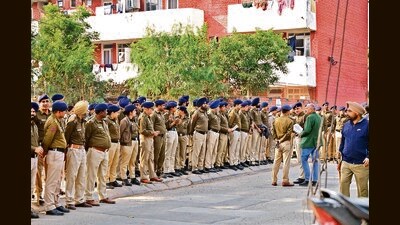 Over 1,000 cops will be deployed in and around Sector 43 to ensure comprehensive crowd management, safety and rapid response during the event. (Ravi Kumar/HT) Over 1,000 cops will be deployed in and around Sector 43 to ensure comprehensive crowd management, safety and rapid response during the event. (Ravi Kumar/HT)