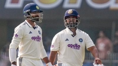 India's Ravindra Jadeja and Rishabh Pant during day three of the second Test cricket match between India and South Africa, at ACA Stadium (PTI) India's Ravindra Jadeja and Rishabh Pant during day three of the second Test cricket match between India and South Africa, at ACA Stadium (PTI)