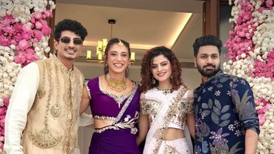 Palak Muchhal shared a sweet picture with Palash Muchhal and Smriti Mandhana from their mehendi ceremony. Palak Muchhal shared a sweet picture with Palash Muchhal and Smriti Mandhana from their mehendi ceremony.