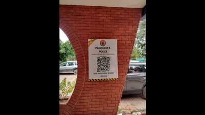 QR code placed at Sector-5 police station in Panchkula. (HT Photo) QR code placed at Sector-5 police station in Panchkula. (HT Photo)