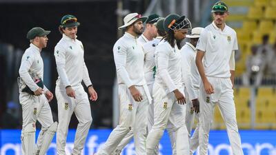 South Africa's players walk back to the pavilion at the end of play on the fourth day of the second Test. (AFP) South Africa's players walk back to the pavilion at the end of play on the fourth day of the second Test. (AFP)