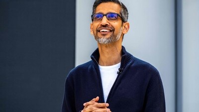 India-born Google CEO Sundar Pichai. Google is investing $15 billion to build a 1 GW AI data centre in India, and is offering Google Gemini for free to some Reliance Jio users. (AFP)