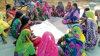 Women who are part of self help groups (SHGs) in Budhpura village of Bundi district hold a meeting. Photo:-HT Women who are part of self help groups (SHGs) in Budhpura village of Bundi district hold a meeting. Photo:-HT