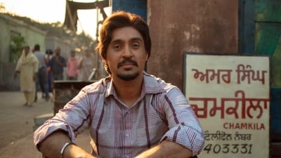 Diljit Dosanjh in a still from Amar Singh Chamkila. Diljit Dosanjh in a still from Amar Singh Chamkila.