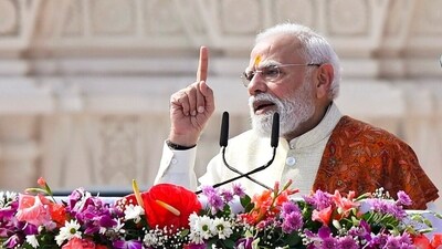 Prime Minister Narendra Modi speaks during the Dhwajarohan Utsav at Shri Ram Janmabhoomi Mandir, in Ayodhya on Tuesday (DPR PMO via ANI) Prime Minister Narendra Modi speaks during the Dhwajarohan Utsav at Shri Ram Janmabhoomi Mandir, in Ayodhya on Tuesday (DPR PMO via ANI)