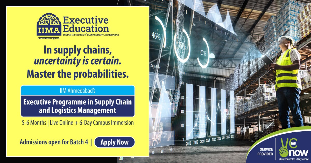 Drive supply chain transformations and achieve operational efficiency with IIM Ahmedabad's Executive Programme in Supply Chain and Logistics Management. Drive supply chain transformations and achieve operational efficiency with IIM Ahmedabad's Executive Programme in Supply Chain and Logistics Management.