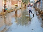 A street filled with wastewater near the effluent treatment plant on Tajpur Road in Ludhiana on Wednesday. (Manish/HT)