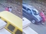 The footage shows the former Igatpuri MLA walking along the roadside when a car approaches from behind and hits her without any warning. 
