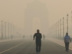 People jog at Kartavya Path amid dense smog as the AQI reaches ‘severe’ category in New Delhi. (ANI) People jog at Kartavya Path amid dense smog as the AQI reaches ‘severe’ category in New Delhi. (ANI)
