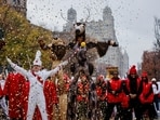 The 99th Macy’s Thanksgiving Day Parade features marching bands, floats, and giant balloons, following a 2.5-mile route from Central Park West to Macy's Herald Square.