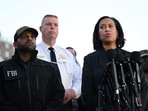 FBI Director Kash Patel (L), Jeffery Carroll (C) Executive Assistant Chief of Police at the Metropolitan Police Department (MPD) listen to District of Columbia mayor Muriel Bowser speak during a press conference after a shooting in downtown Washington, on November 26, 2025. FBI Director Kash Patel (L), Jeffery Carroll (C) Executive Assistant Chief of Police at the Metropolitan Police Department (MPD) listen to District of Columbia mayor Muriel Bowser speak during a press conference after a shooting in downtown Washington, on November 26, 2025.
