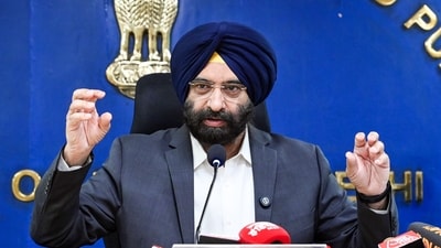 Delhi environment minister Manjinder Singh Sirsa at a press conference at the secretariat in New Delhi. (Vipin Kumar/ANI Photo) Delhi environment minister Manjinder Singh Sirsa at a press conference at the secretariat in New Delhi. (Vipin Kumar/ANI Photo)