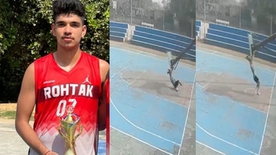 Hardik Rathi was practicing at a court (R) in Haryana’s Lakhan Majra village when the fatal incident occurred. (Photos: X)