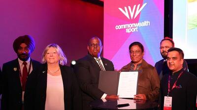 Commonwealth Sport President Donald Ruparek along with IOA President PT Usha (C) in Glasgow. (IOA) Commonwealth Sport President Donald Ruparek along with IOA President PT Usha (C) in Glasgow. (IOA)