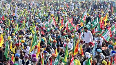 Farmers protesting at the Dussehra Ground in Sector 43, Chandigarh, on Wednesday. (Ravi Kumar/HT) Farmers protesting at the Dussehra Ground in Sector 43, Chandigarh, on Wednesday. (Ravi Kumar/HT)