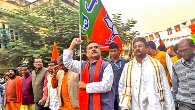 Birbhum: LoP in West Bengal Assembly and BJP leader Suvendu Adhikari with supporters during a protest rally against the state government, at Sainthia in Birbhum district. (PTI) Birbhum: LoP in West Bengal Assembly and BJP leader Suvendu Adhikari with supporters during a protest rally against the state government, at Sainthia in Birbhum district. (PTI)
