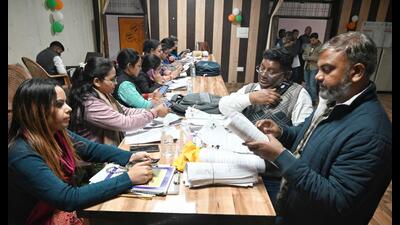 The dedicated war room for 173-Lucknow East constituency at Vikas Bhawan in Sarvodaya Nagar, Lucknow. (Deepak Gupta/HT)
