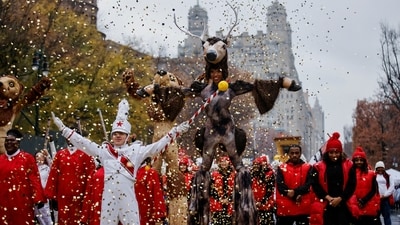The 99th Macy’s Thanksgiving Day Parade features marching bands, floats, and giant balloons, following a 2.5-mile route from Central Park West to Macy's Herald Square. (REUTERS)
