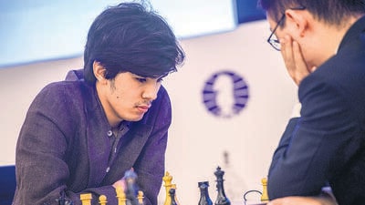 Uzbekistan’s Javokhir Sindarov during a game against China’s Wei Yi at the Fide Chess World Cup 2025 in Goa. (PTI)