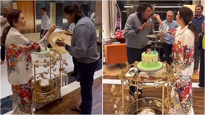 Nita Ambani stuns in relaxed co-ord set for Jhulan Goswami's birthday celebration. (Instagram/@ambani_update) Nita Ambani stuns in relaxed co-ord set for Jhulan Goswami's birthday celebration. (Instagram/@ambani_update)