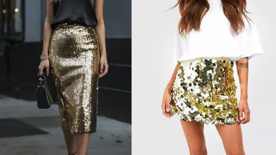 a guide to styling sequin skirts with festive and holiday-themed outfits (Pinterest)